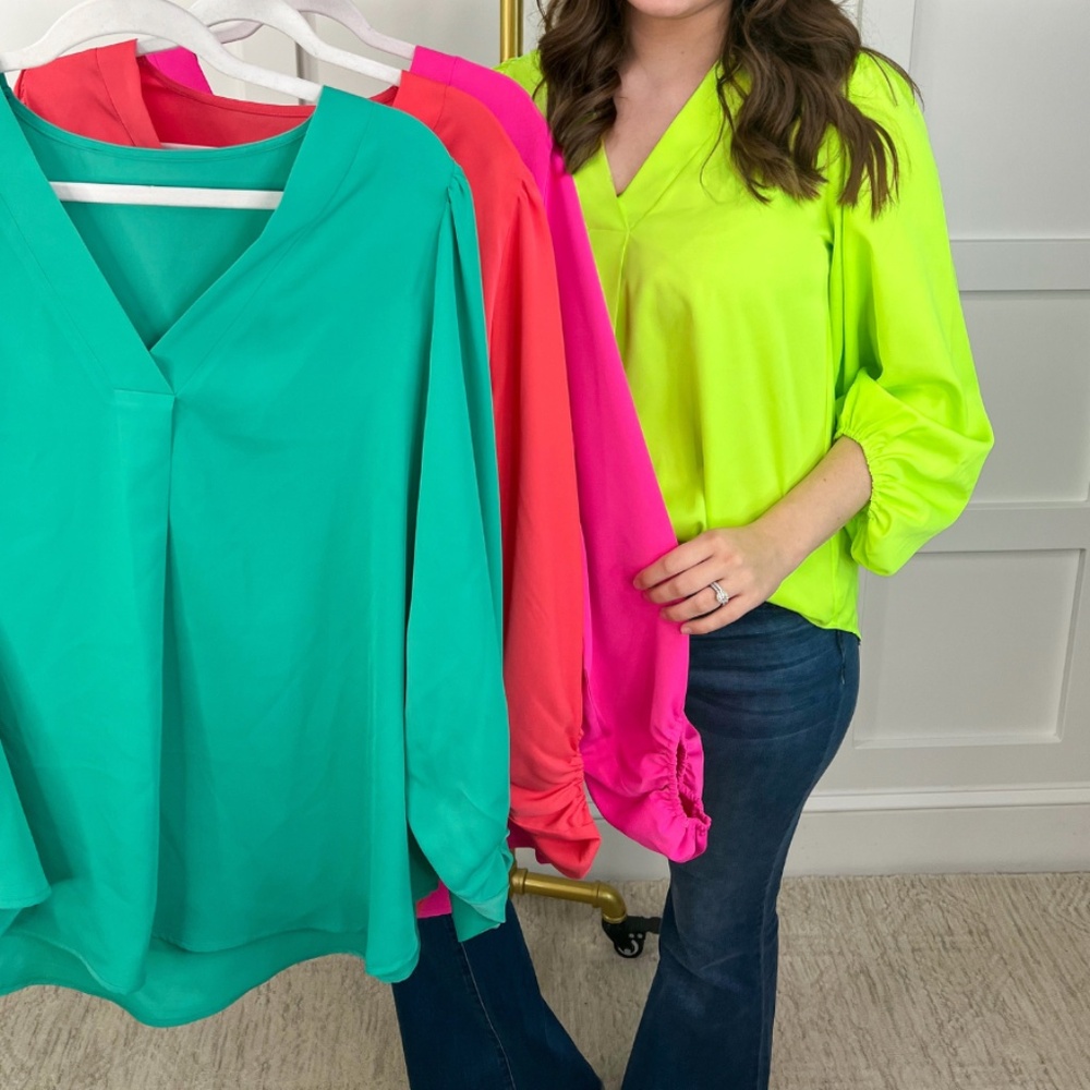 Jamie Balloon Sleeve Top - Turquoise